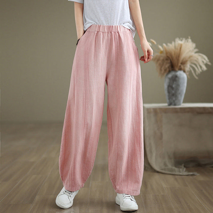 Pantalon sarouel décontracté en coton et lin pour femme avec poches Buddha Stones - image 24