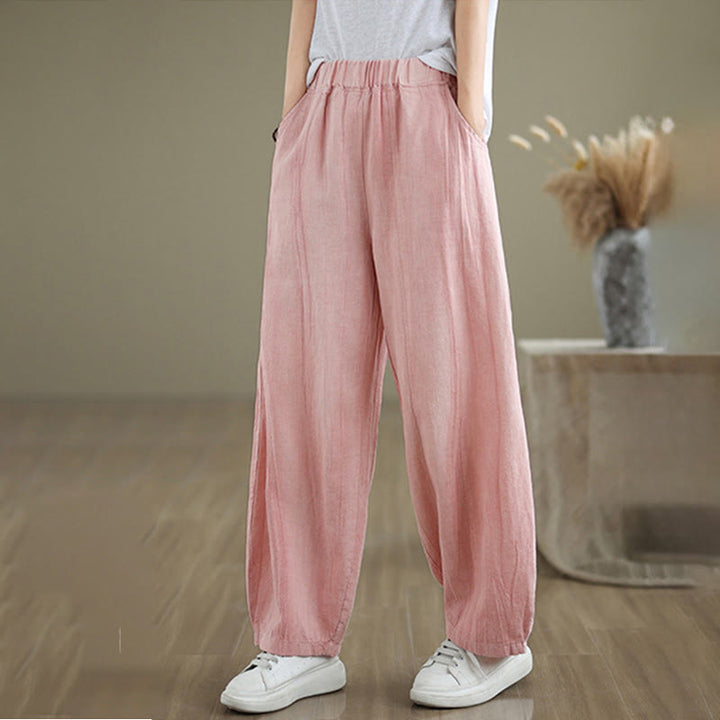 Pantalon sarouel décontracté en coton et lin pour femme avec poches Buddha Stones - Rose - US8-10，UK/AU12-14，EU40-42 (2XL) - image 19