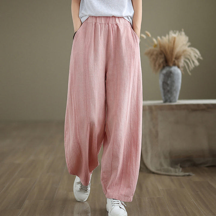 Pantalon sarouel décontracté en coton et lin pour femme avec poches Buddha Stones - image 25