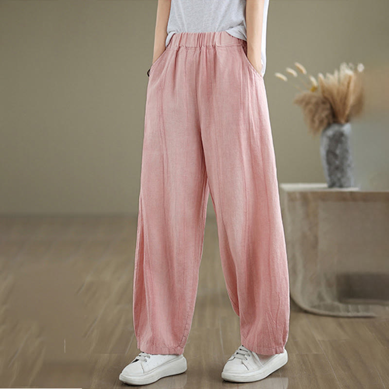 Pantalon sarouel décontracté en coton et lin pour femme avec poches Buddha Stones - Rose - US8-10，UK/AU12-14，EU40-42 (2XL) - image 19