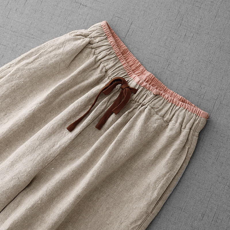 Pantalon décontracté en coton et lin avec cordon de serrage et poches pour femme, style simple et quotidien, motif Buddha Stones - image 3