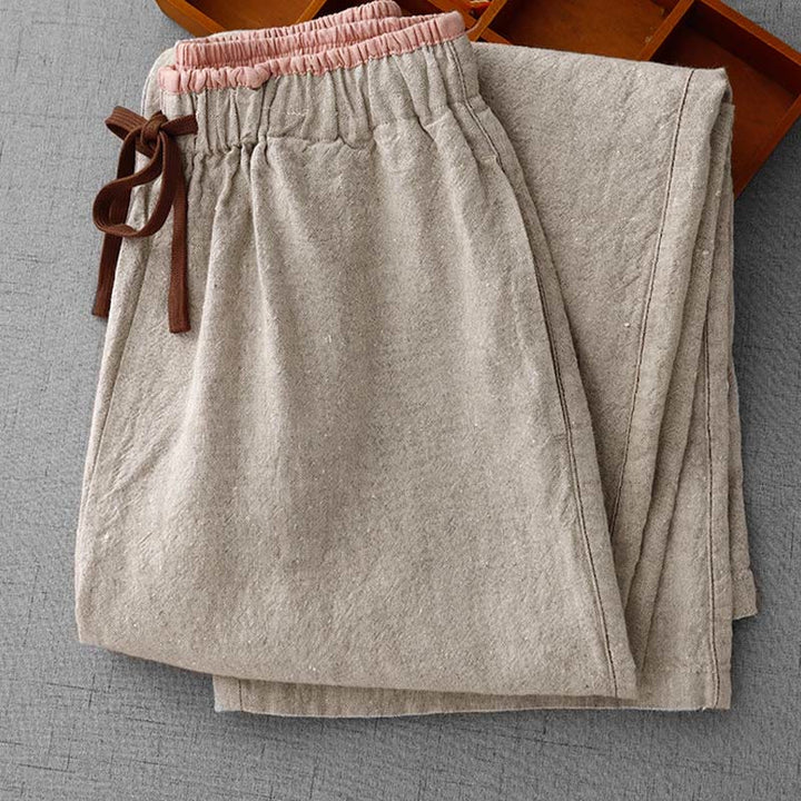 Pantalon décontracté en coton et lin avec cordon de serrage et poches pour femme, style simple et quotidien, motif Buddha Stones - image 5