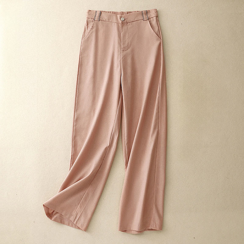 Pantalon décontracté en coton et lin pour femme, coupe droite, avec poches, motif Buddha Stones - Saumon clair - US14，UK/AU18，EU46 (2XL) - image 1