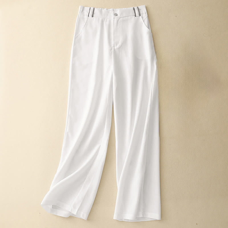 Pantalon décontracté en coton et lin pour femme, coupe droite, avec poches, motif Buddha Stones - Blanc - US14，UK/AU18，EU46 (2XL) - image 8