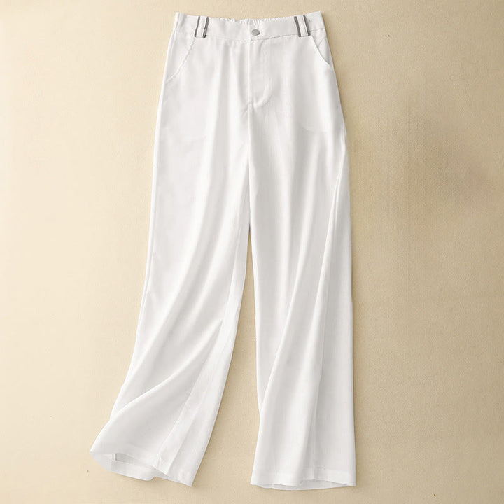 Pantalon décontracté en coton et lin pour femme, coupe droite, avec poches, motif Buddha Stones - Blanc - US14，UK/AU18，EU46 (2XL) - image 8