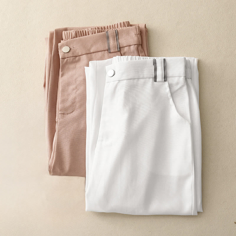 Pantalon décontracté en coton et lin pour femme, coupe droite, avec poches, motif Buddha Stones - image 14