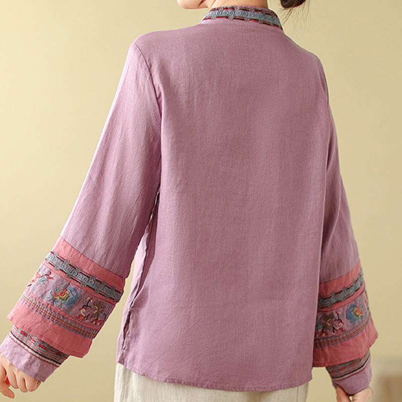 Chemise femme en coton et lin avec boutons obliques brodés de Buddha Stones - image 5