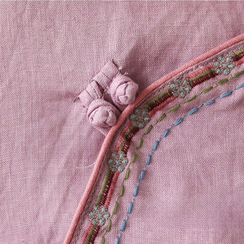 Chemise femme en coton et lin avec boutons obliques brodés de Buddha Stones - image 9