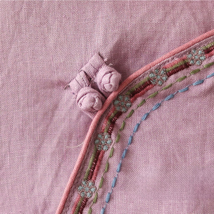 Chemise femme en coton et lin avec boutons obliques brodés de Buddha Stones - image 9