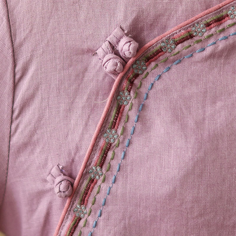 Chemise femme en coton et lin avec boutons obliques brodés de Buddha Stones - image 7