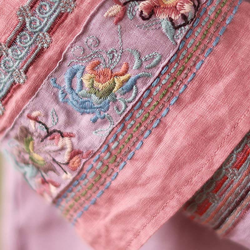 Chemise femme en coton et lin avec boutons obliques brodés de Buddha Stones - image 8