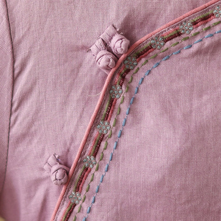 Chemise femme en coton et lin avec boutons obliques brodés de Buddha Stones - image 8
