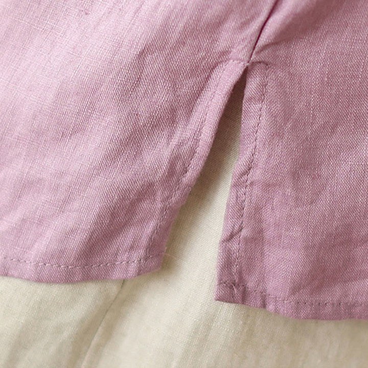 Chemise femme en coton et lin avec boutons obliques brodés de Buddha Stones - image 10