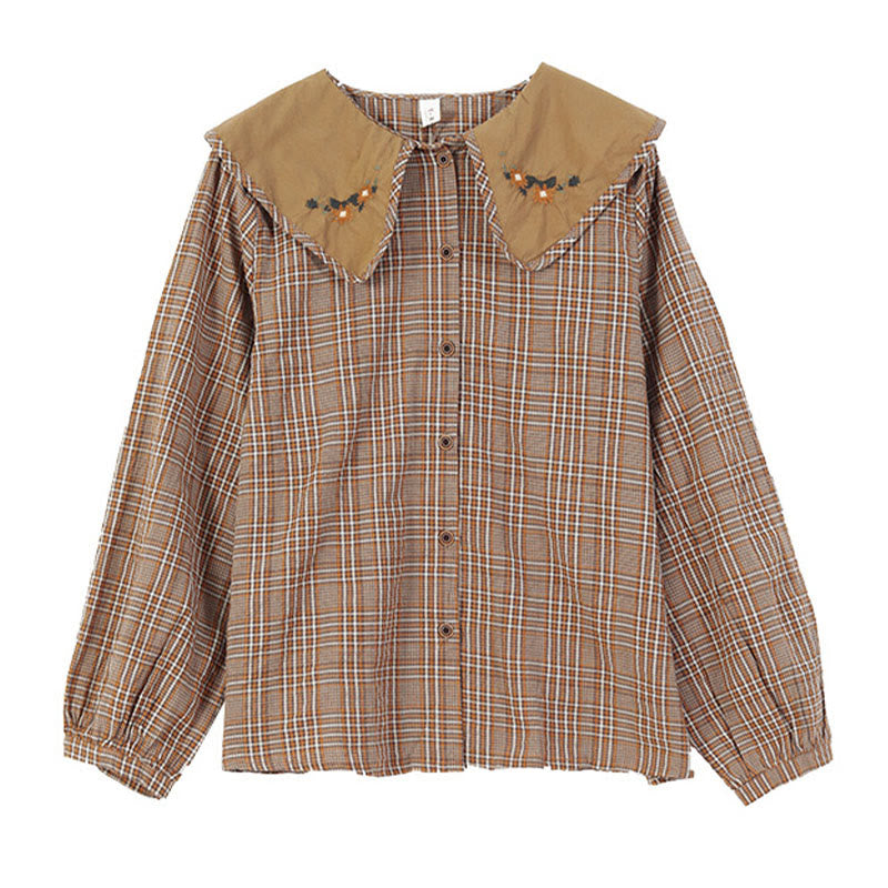 Chemise femme en coton à carreaux brodés Buddha Stones - image 1