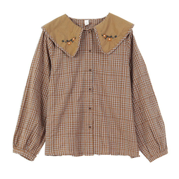 Chemise femme en coton à carreaux brodés Buddha Stones - image 1