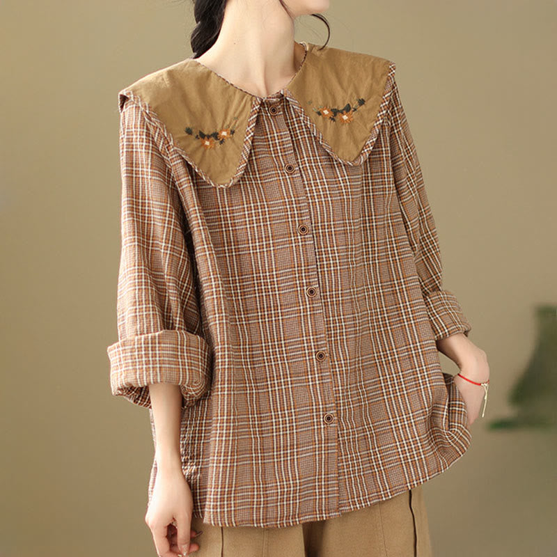 Chemise femme en coton à carreaux brodés Buddha Stones - image 4