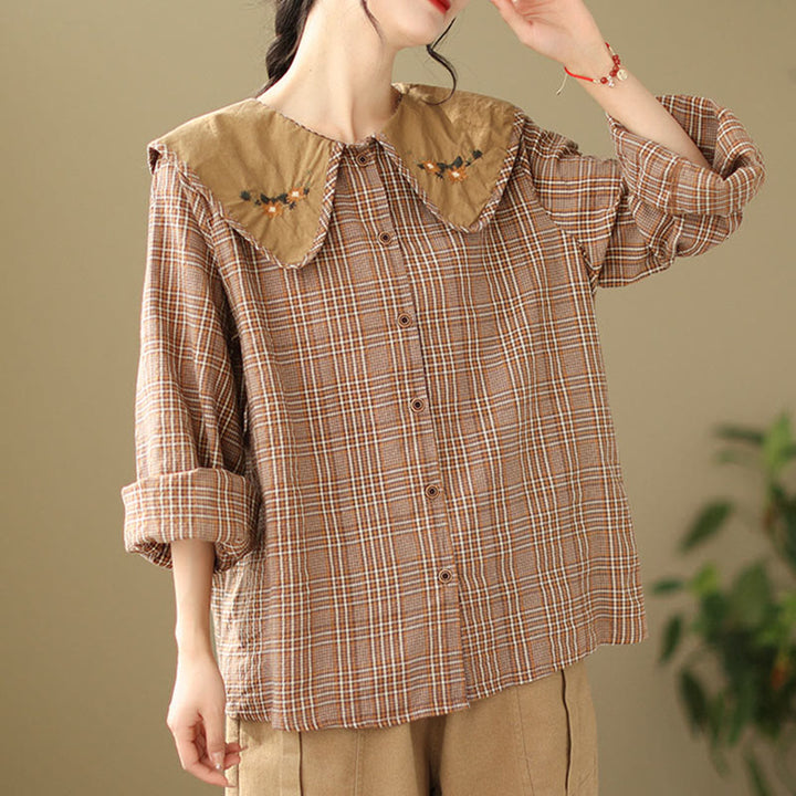 Chemise femme en coton à carreaux brodés Buddha Stones - image 5