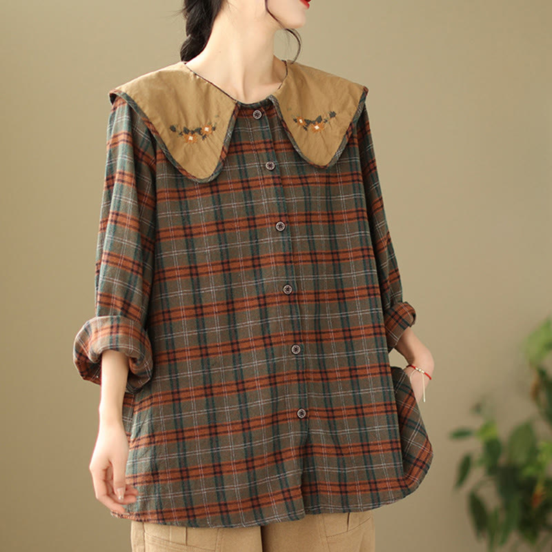 Chemise femme en coton à carreaux brodés Buddha Stones - image 11