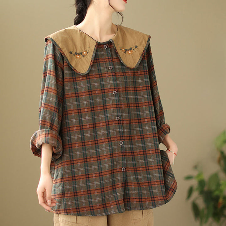 Chemise femme en coton à carreaux brodés Buddha Stones - image 11