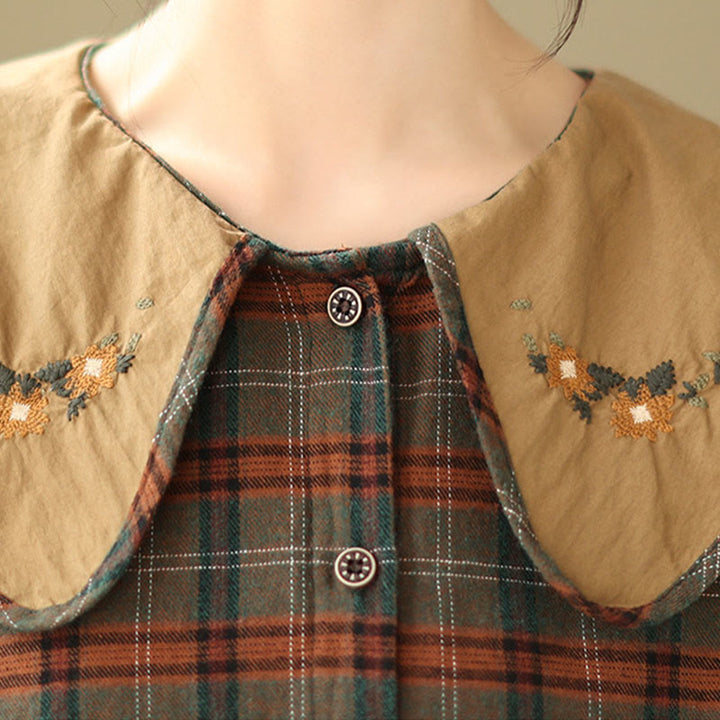 Chemise femme en coton à carreaux brodés Buddha Stones - image 12