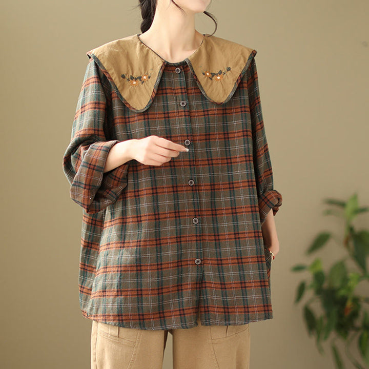 Chemise femme en coton à carreaux brodés Buddha Stones - image 8