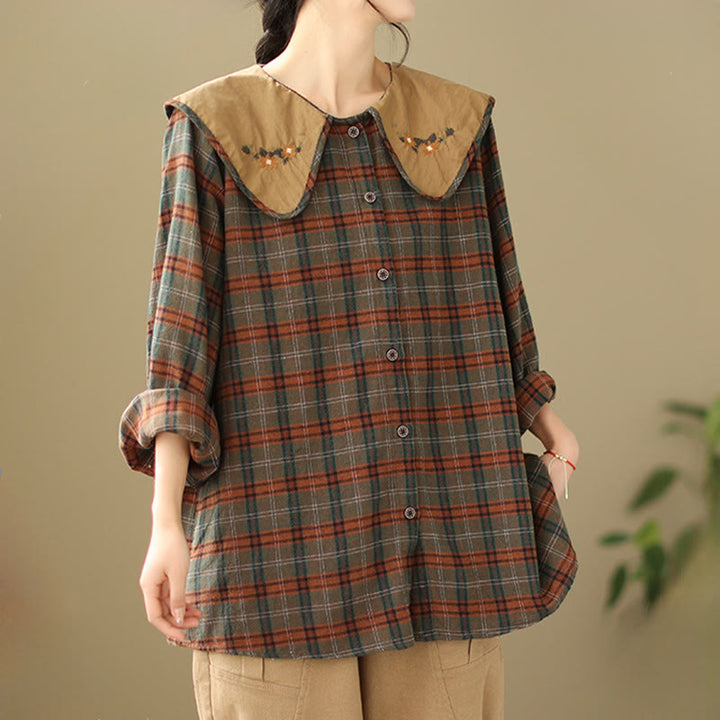 Chemise femme en coton à carreaux brodés Buddha Stones - image 10