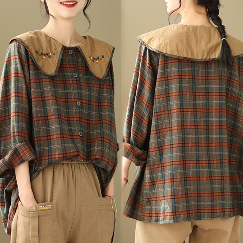 Chemise femme en coton à carreaux brodés Buddha Stones - image 12