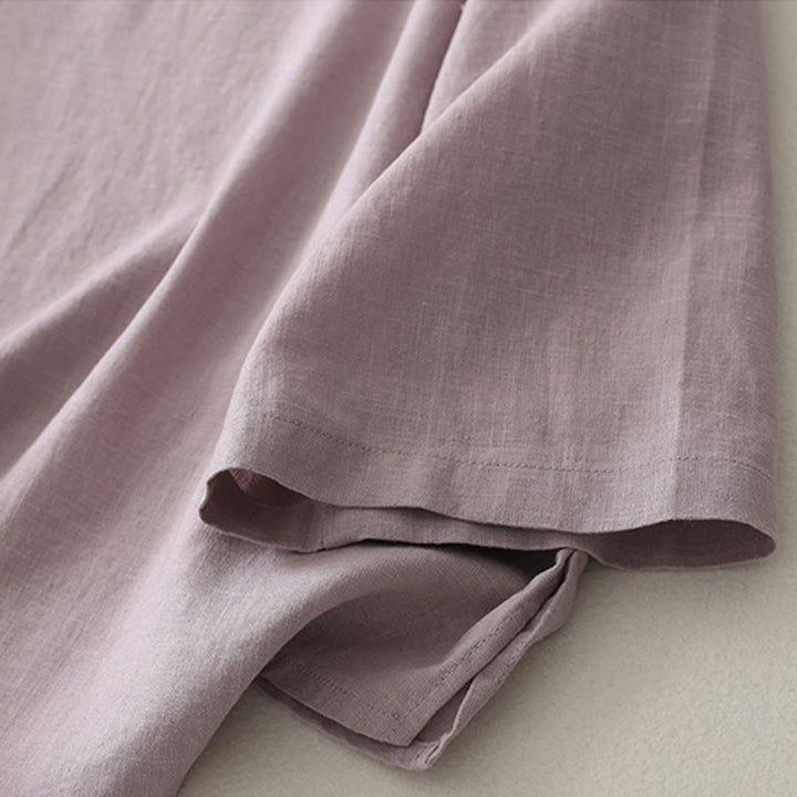 Chemise femme en coton et lin à boutons inclinés et Buddha Stones - image 4