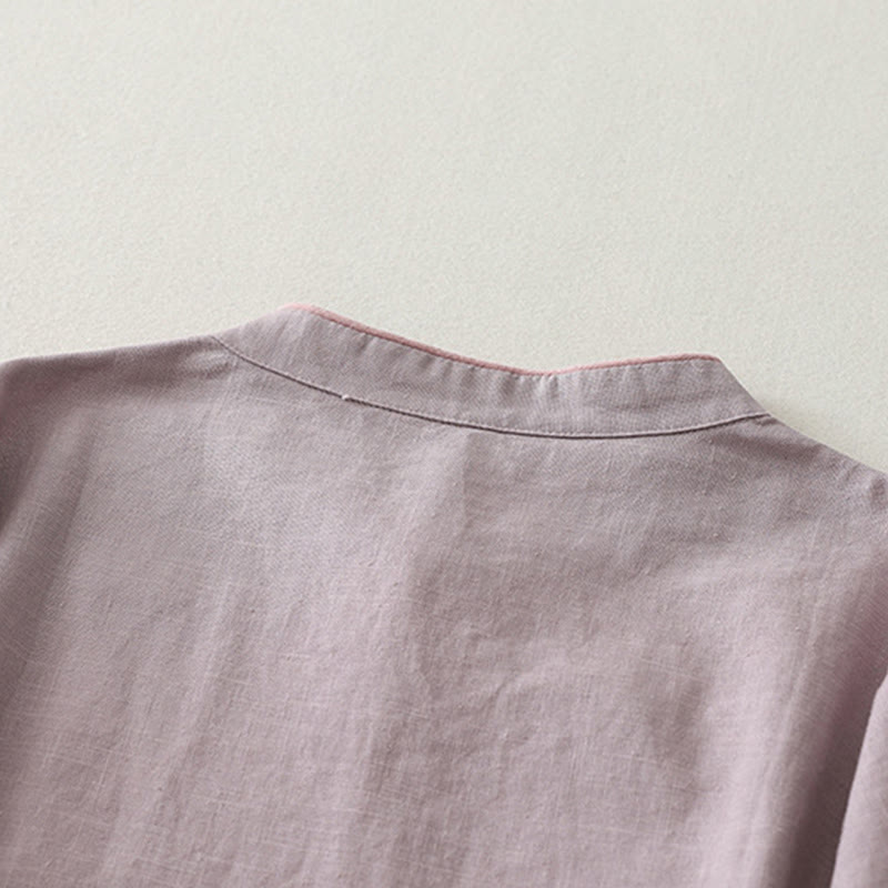 Chemise femme en coton et lin à boutons inclinés et Buddha Stones - image 5