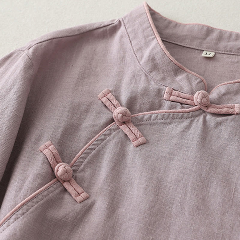 Chemise femme en coton et lin à boutons inclinés et Buddha Stones - image 7