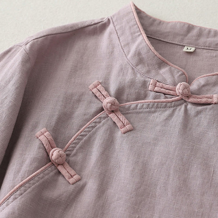 Chemise femme en coton et lin à boutons inclinés et Buddha Stones - image 7