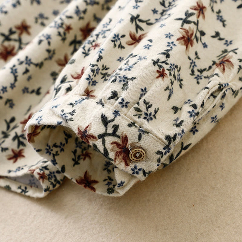 Chemise décontractée à col ras du cou en coton et lin pour femme, motif floral Buddha Stones - image 9