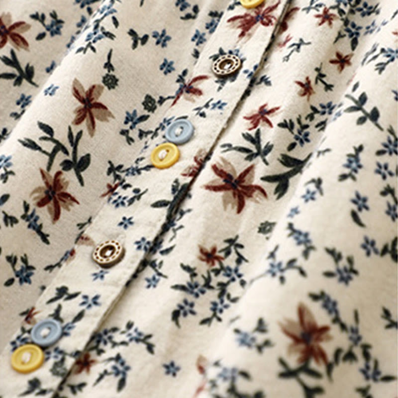 Chemise décontractée à col ras du cou en coton et lin pour femme, motif floral Buddha Stones - image 7