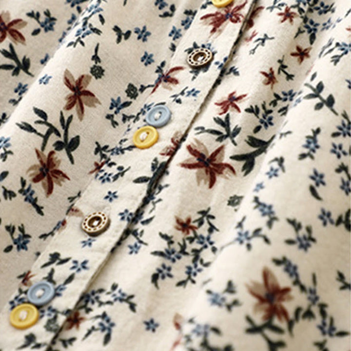 Chemise décontractée à col ras du cou en coton et lin pour femme, motif floral Buddha Stones - image 7