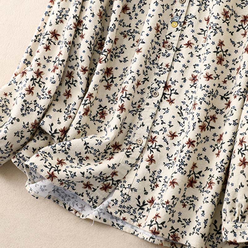Chemise décontractée à col ras du cou en coton et lin pour femme, motif floral Buddha Stones - image 4
