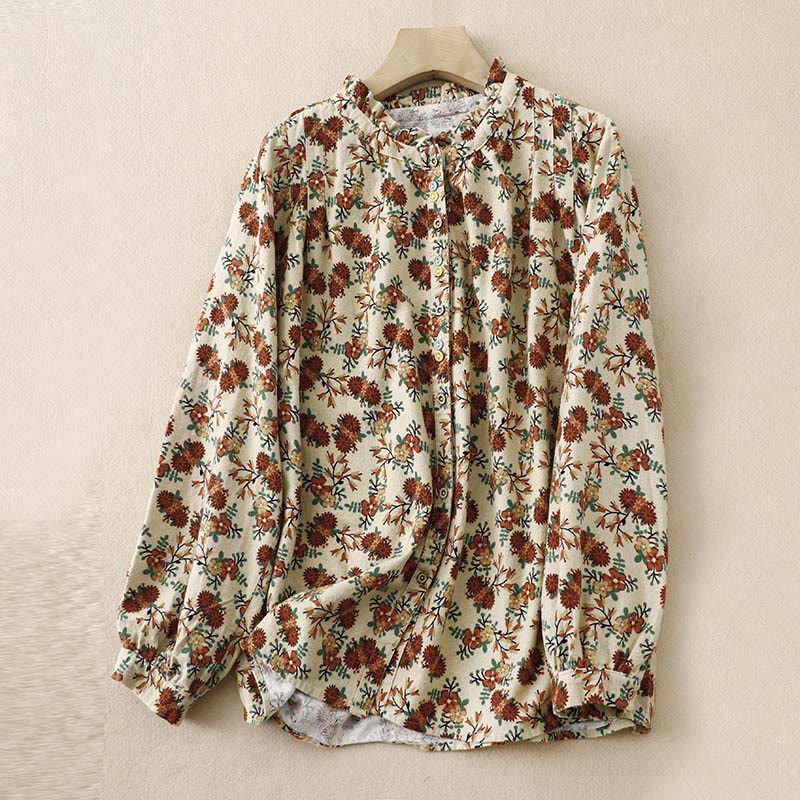 Chemise décontractée à col ras du cou en coton et lin pour femme, motif floral Buddha Stones - Mocassin - US14，UK/AU18，EU46 (2XL) - image 11
