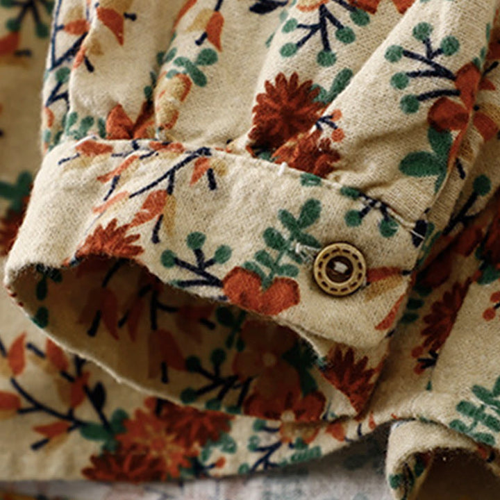 Chemise décontractée à col ras du cou en coton et lin pour femme, motif floral Buddha Stones - image 14