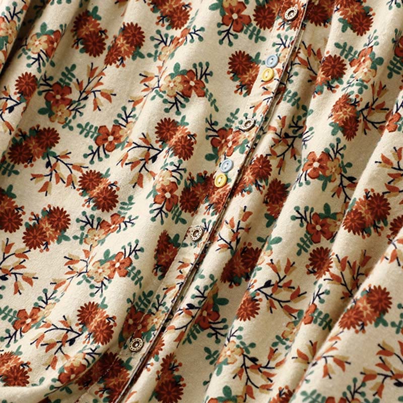Chemise décontractée à col ras du cou en coton et lin pour femme, motif floral Buddha Stones - image 16