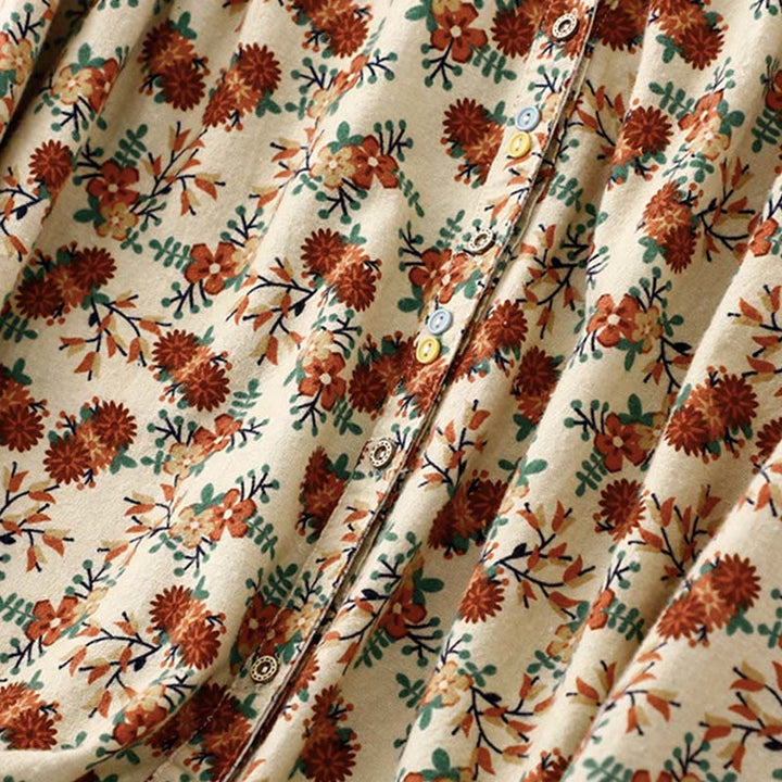 Chemise décontractée à col ras du cou en coton et lin pour femme, motif floral Buddha Stones - image 16