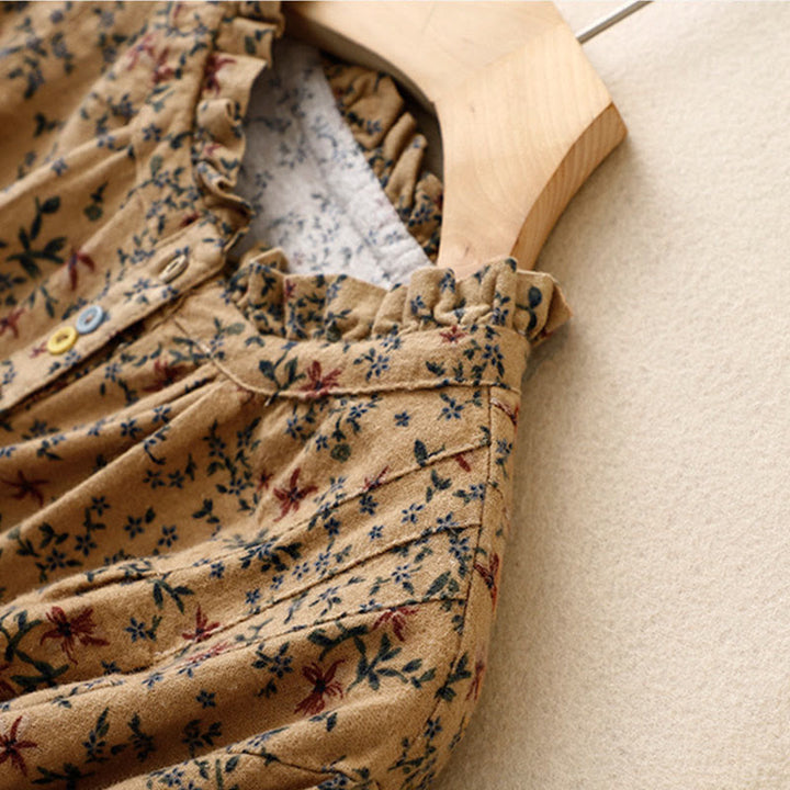 Chemise décontractée à col ras du cou en coton et lin pour femme, motif floral Buddha Stones - image 19