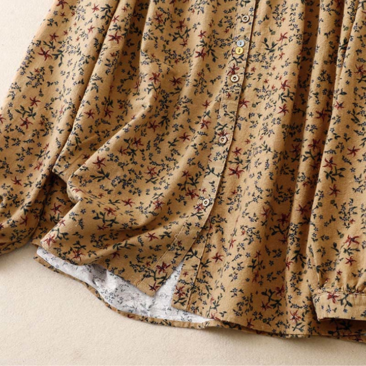 Chemise décontractée à col ras du cou en coton et lin pour femme, motif floral Buddha Stones - image 20