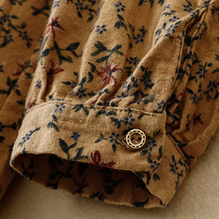 Chemise décontractée à col ras du cou en coton et lin pour femme, motif floral Buddha Stones - image 22