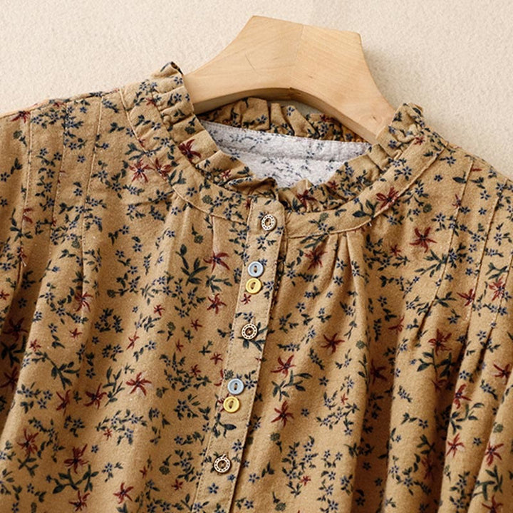 Chemise décontractée à col ras du cou en coton et lin pour femme, motif floral Buddha Stones - image 18