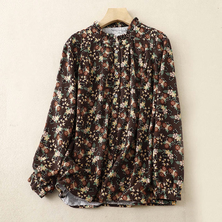 Chemise décontractée à col ras du cou en coton et lin pour femme, motif floral Buddha Stones - SaddleBrown - US14，UK/AU18，EU46 (2XL) - image 23