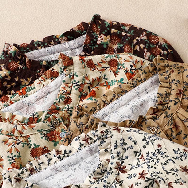 Chemise décontractée à col ras du cou en coton et lin pour femme, motif floral Buddha Stones - image 30