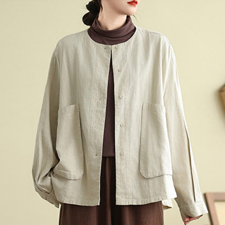 Veste en coton et lin à manches longues pour femme, motif Buddha Stones, avec poches - image 4