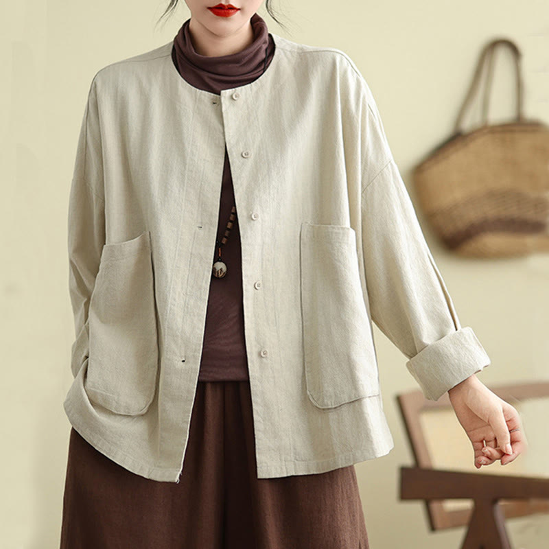 Veste en coton et lin à manches longues pour femme, motif Buddha Stones, avec poches - image 2