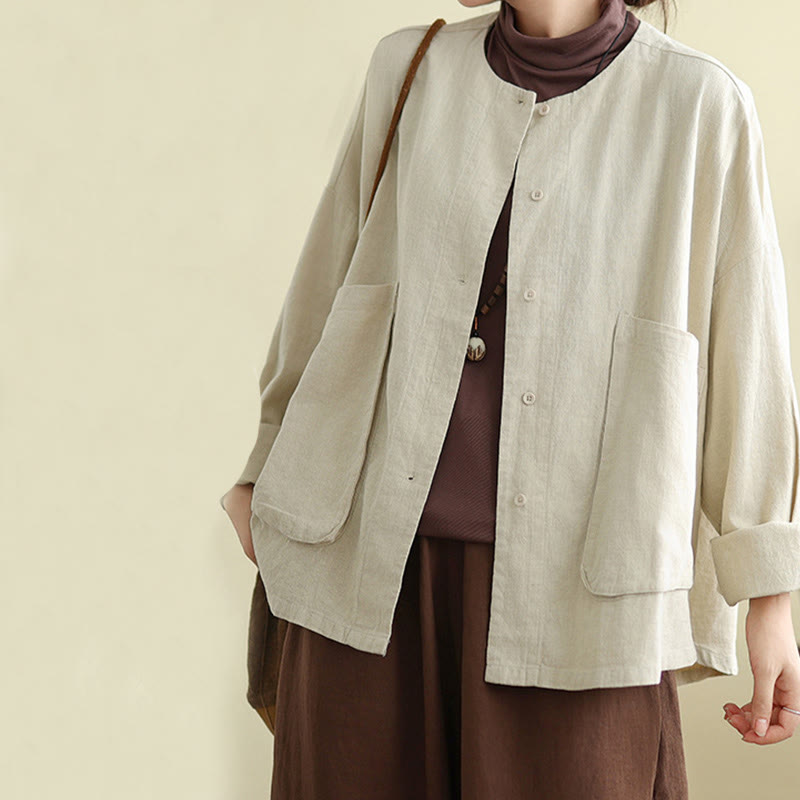 Veste en coton et lin à manches longues pour femme, motif Buddha Stones, avec poches - image 4