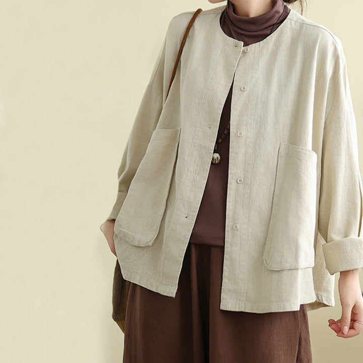 Veste en coton et lin à manches longues pour femme, motif Buddha Stones, avec poches - image 4