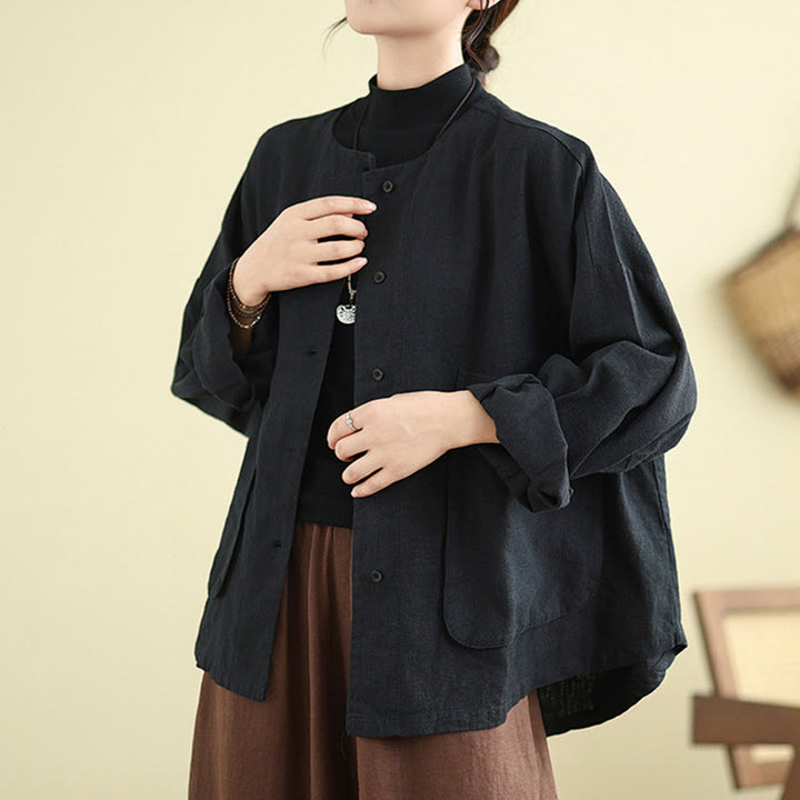 Veste en coton et lin à manches longues pour femme, motif Buddha Stones, avec poches - image 12